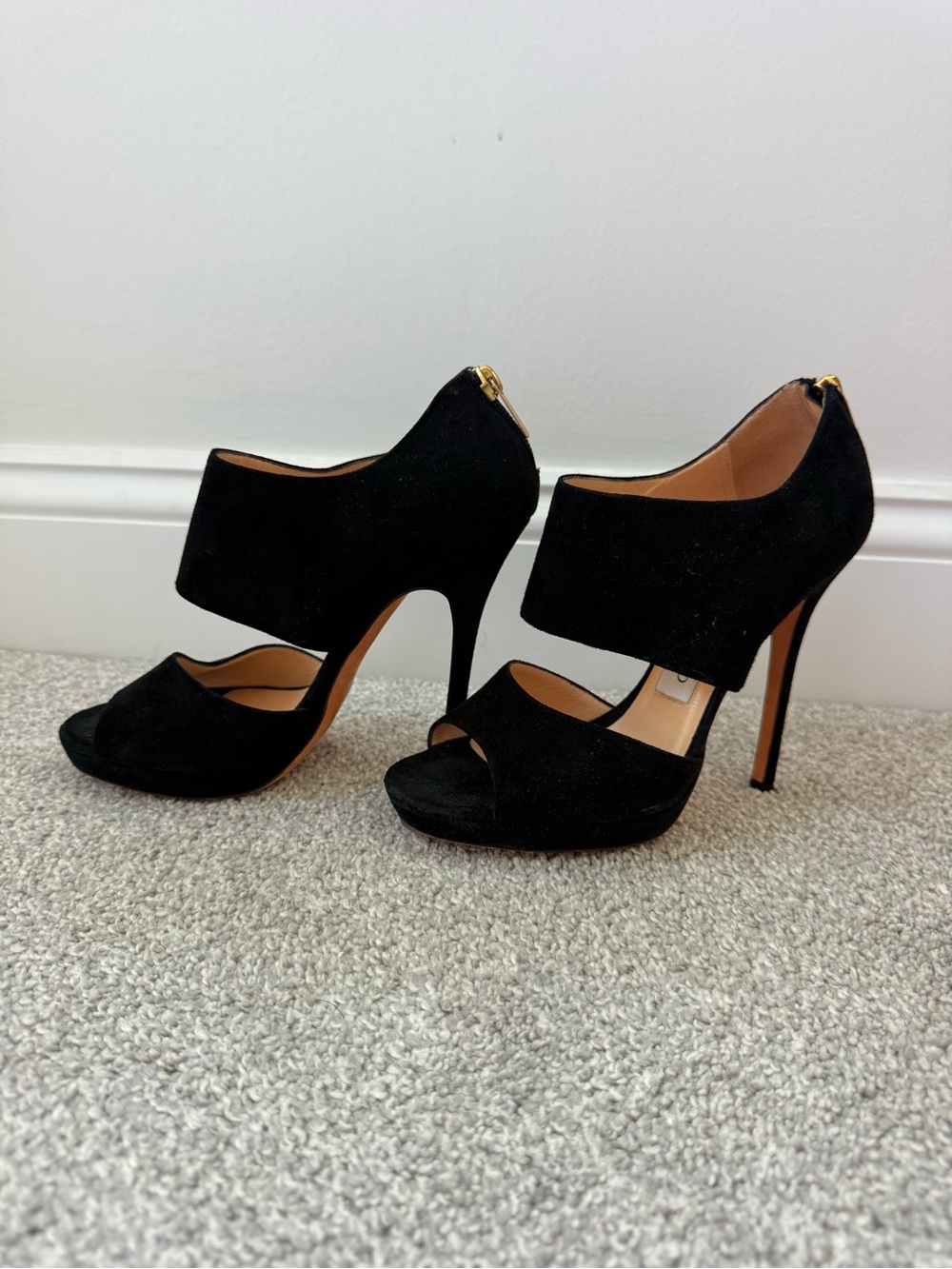 Jimmy Choo Black Suede High Heel Open-Toe Bootie Sandals